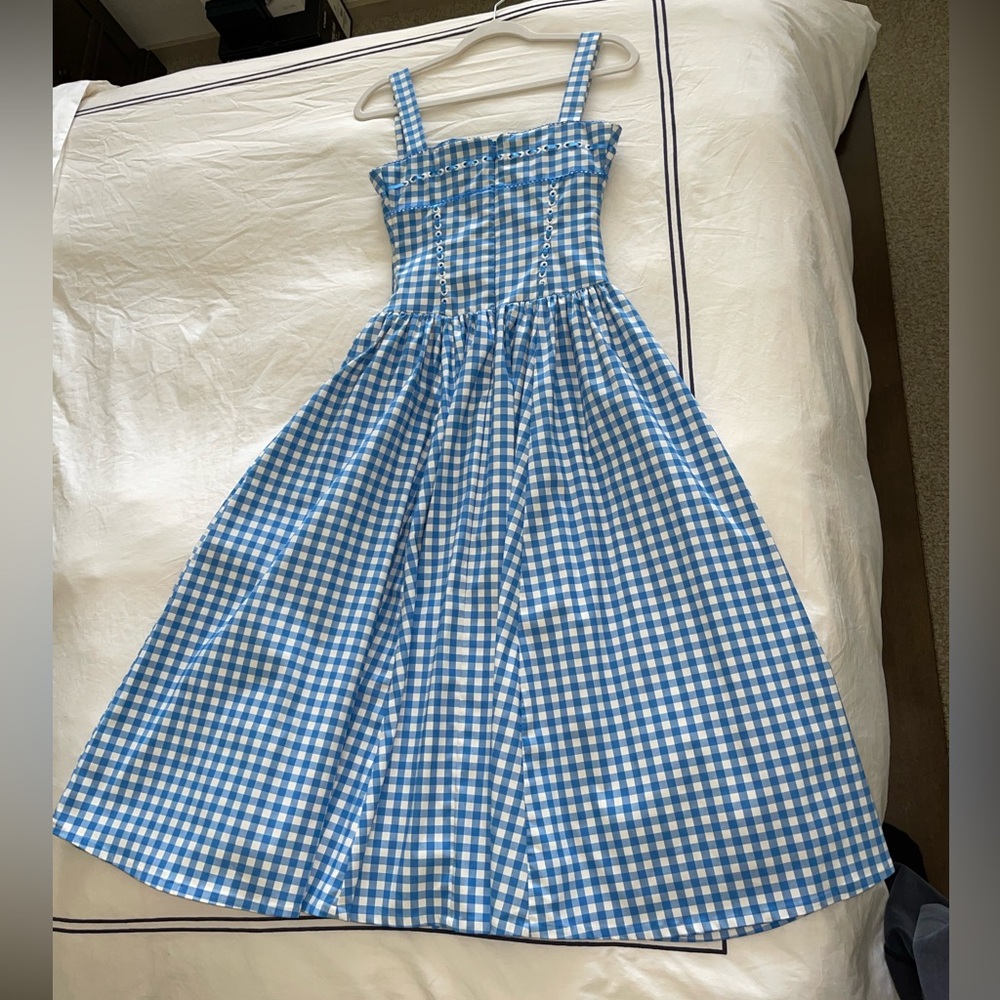 House of CB Blue and White Gingham Midi Dress - Picture 4 of 9